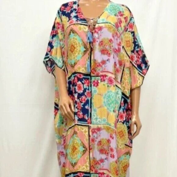 Johnny Was Lace Up Maxi Kaftan - Picture 2 of 6